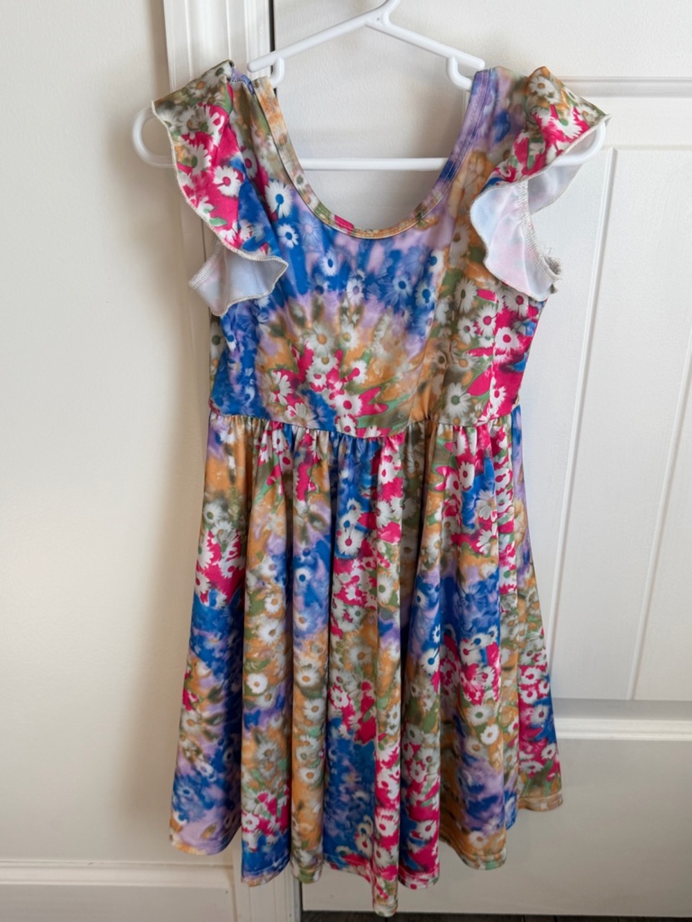 Girls' Dot Dot Smile Floral Tie-Dye Ruffle Sleeve Dress - Pink Blue